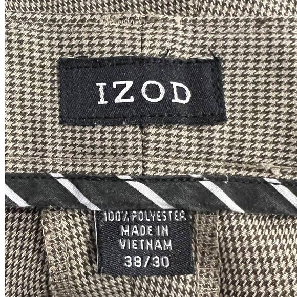 IZOD Brown & Tan Houndstooth Pleated Straight Leg Mens Dress Pants Mens 38 x 30 - Picture 10 of 15